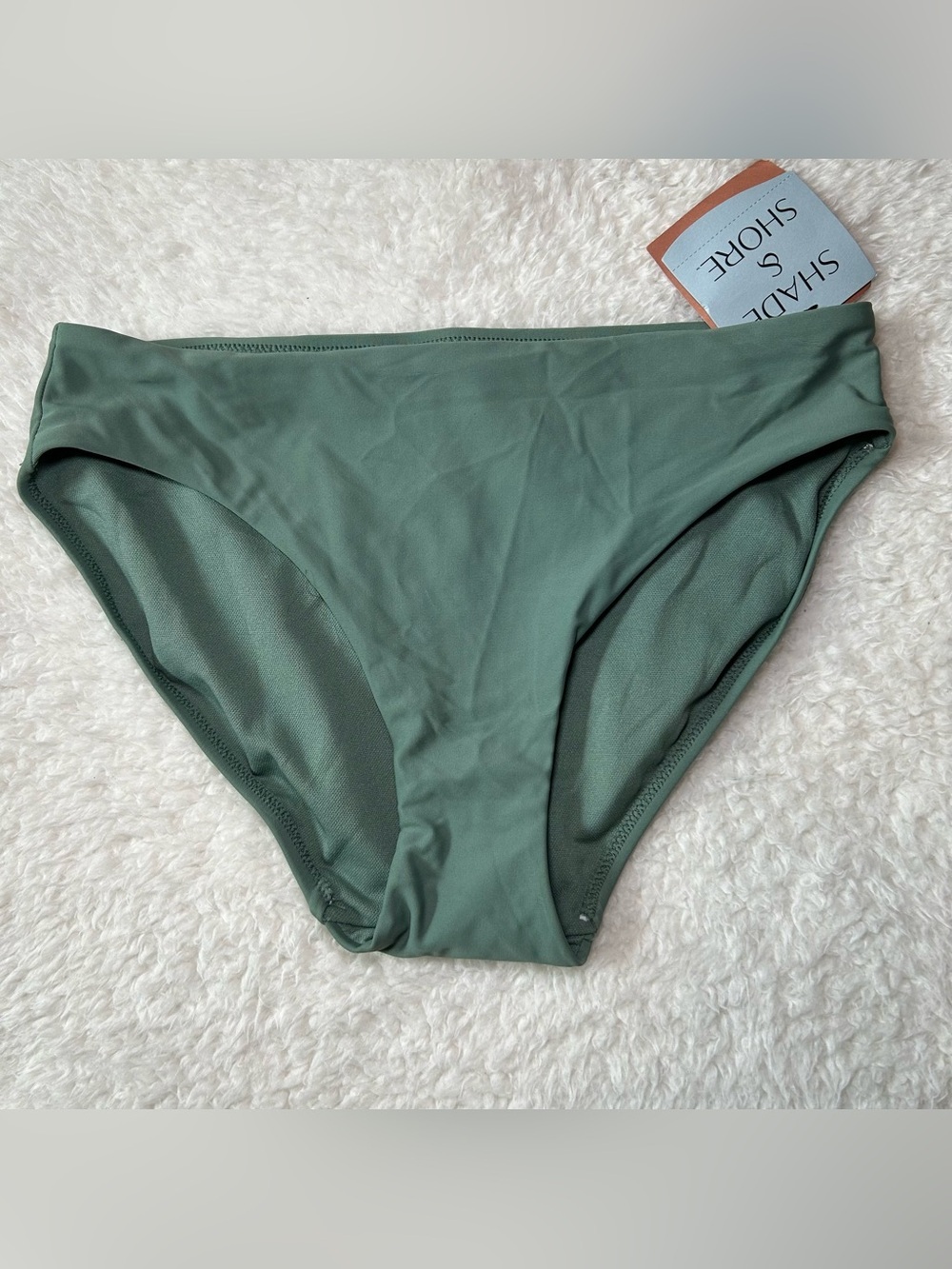 Shade & Shore Women’s Low Rise Full Coverage Bikini Bottom Sage Green Small NEW